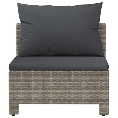 Tuinmiddenbank met kussens poly rattan grijs - thumbnail