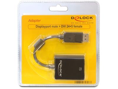 Delock 61847 DisplayPort / DVI Adapter [1x DisplayPort stekker - 1x DVI-bus 24+1-polig] Zwart Met Ferrietkern