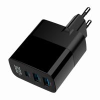 3-poorts 30 W GaN USB snellader, LCD, zwart - thumbnail