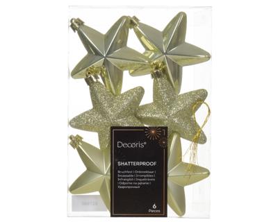 Ster plc l2b7h7 cm pstch ass 6st kerst Decoris - Decoris
