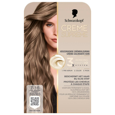 Schwarzkopf Creme Supreme Crèmekleuring 7-16 Cool Donker Asblond Schwarzkopf Creme Supreme Crèmekleuring 7-16 Cool Donker Asblond