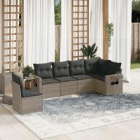 6-delige Loungeset met kussens poly rattan grijs - thumbnail