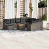 11-delige Loungeset met kussens poly rattan grijs - thumbnail