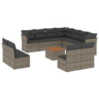 12-delige Loungeset met kussens poly rattan grijs - thumbnail