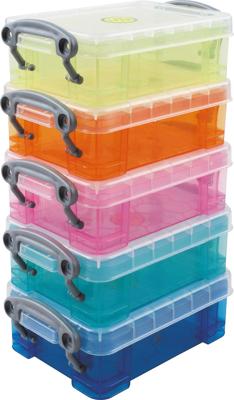 Really Useful Boxes Opbergdoos set van 5 x 0.2 liter assorti kleuren Really Useful Boxes Opbergdoos set van 5 x 0.2 liter assorti kleuren
