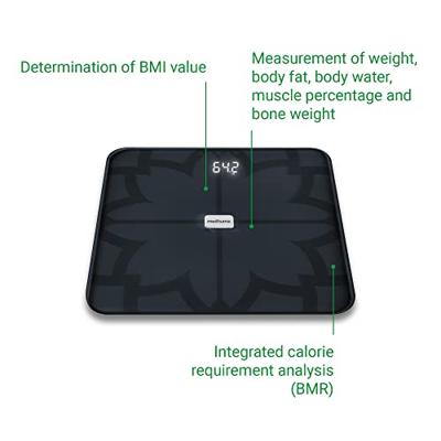 Medisana BS 450 sw Analyse-personenweegschaal Digitaal Weegbereik (max.): 180 kg Zwart Met Bluetooth, ITO-sensoren