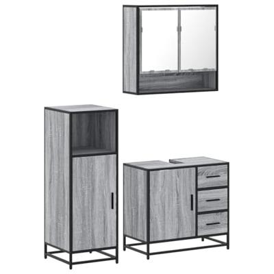 3-delige Badkamermeubelset bewerkt hout grijs sonoma eikenkleur