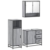 3-delige Badkamermeubelset bewerkt hout grijs sonoma eikenkleur - thumbnail