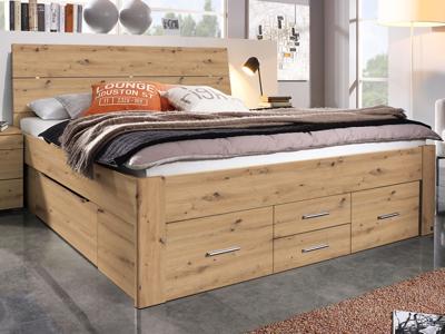 Bed SCARLETT 160x200 cm artisan eik met zes lades met hoofdeinde