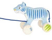 Goki Trekdier Tijger Junior 18 X 8 Cm Hout Blauw - thumbnail