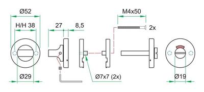 WC garnituur PL rvs mat noodontgr.WC 8mm r/w/g