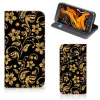 Samsung Galaxy Xcover 4s Smart Cover Gouden Bloemen - thumbnail