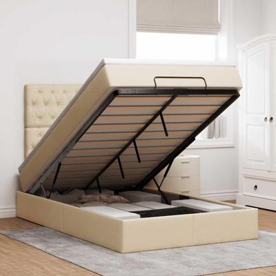 Ottoman bed met matras en LED's 120x190cm stof crèmekleurig