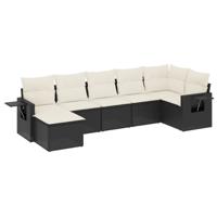 7-delige Loungeset met kussens poly rattan zwart - thumbnail