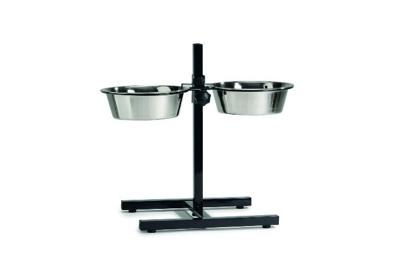 Standaard met 2 rvs 28 cm hondenvoerbakken zwart Standaard met 2 rvs 28 cm hondenvoerbakken zwart