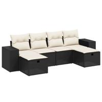 6-delige Loungeset met kussens poly rattan zwart - thumbnail
