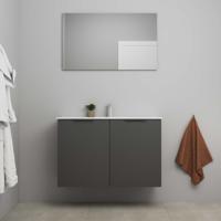 On-Line Badkamermeubelset - 100 cm - Voorgemonteerd - 2 Deuren met Greep - Porseleinen Wastafel - 1 Kraangat - Spiegel - Mat Antraciet - thumbnail