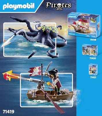 PLAYMOBIL 71419 Piraat met gigantische octopus - Piraten - Met een piraat, een kanon en een gigantisch octopusmonster - Vanaf 4 jaar - thumbnail