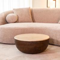 LABEL51 Ronde Salontafel 'Bowl' Travertin en hout, 70cm - thumbnail