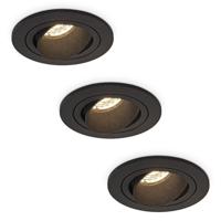 Set van 3 Philadelphia LED inbouwspots - Dimbaar - Incl. GU10 - 2700K - 4 Watt - Zwart - Kantelbaar - IP20 voor binnen - Rond - thumbnail