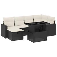 7-delige Loungeset met kussens poly rattan zwart - thumbnail