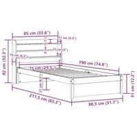 Bedframe met hoofdbord massief grenenhout wit 75x190 cm - thumbnail