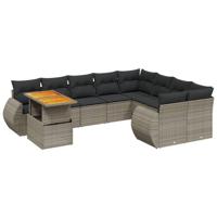 10-delige Loungeset met kussens poly rattan grijs - thumbnail