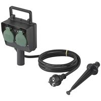 Sygonix SY-5231004 Buitenstopcontact 2-voudig Zwart, Standaard-groen (zijdemat) Aanraakbeveiliging - thumbnail