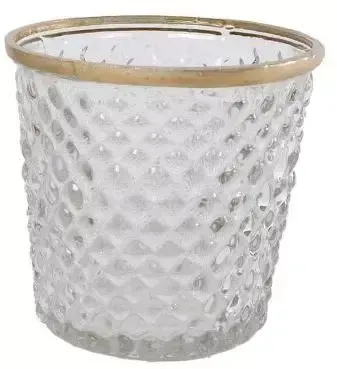 Theelichth "Maureen" S helder/goud facet glas 8x8x8cm