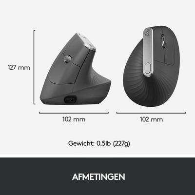 Logitech Ergonomische muis Bluetooth, Radiografisch Optisch Zwart, Zilver 4 Toetsen 4000 dpi Ergonomisch