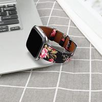 Fitbit Versa 1 / 2 & Lite leren bandje - Bloemenprint roze - thumbnail