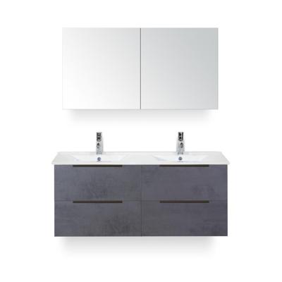 Seville Badmeubelset 120 cm - 4 laden Beton Antra Edge - Wastafel Enjoy Dubbel - met Spiegel
