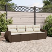 4-delige Loungeset met kussens poly rattan bruin - thumbnail