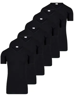 6-Pack - Heren T-shirts Extra lang Wit - zwart - ondershirt korte mouw - voordeelverpakking