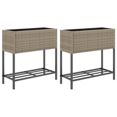 VidaXL Plantenbakken met schap 2 st 70x28x70 poly rattan grijs VidaXL Plantenbakken met schap 2 st 70x28x70 poly rattan grijs