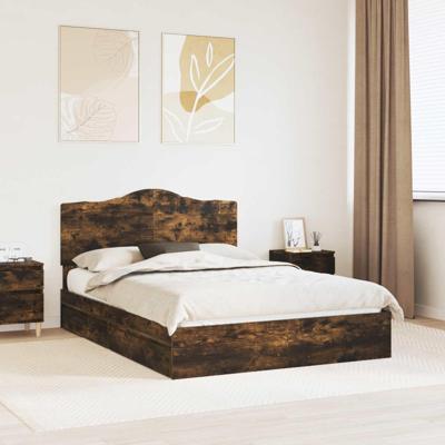 Bedframe met lade Gerookt eiken 140 x 200 cm Bewerkt hout