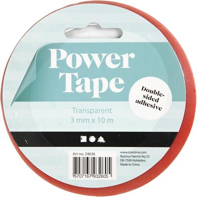 Creativ Company Dubbelzijdig klevend power tape, b: 3 mm, 10 m/ 1 rol