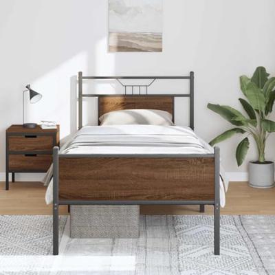 Bedframe zonder matras bewerkt hout bruin eikenkleur 75x190 cm