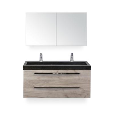 Seville Badmeubelset 120 cm - 2 laden Craft Oak - Wastafel Lucca Enkel - met Spiegel - Variant 2