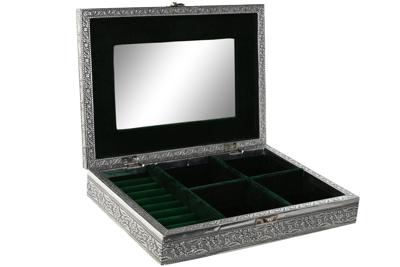 Doos-Juwelenkistje Home ESPRIT Groen Zilverkleurig Hout Aluminium 27,5 x 20 x 5,4 cm