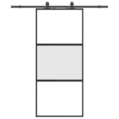 Schuifdeur met beslagset 90x205 cm gehard glas zwart