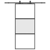 Schuifdeur met beslagset 90x205 cm gehard glas zwart - thumbnail