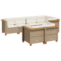 7-delige Loungeset met kussens poly rattan beige - thumbnail