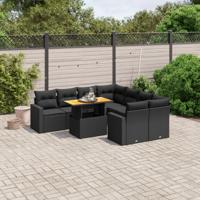 9-delige Loungeset met kussens poly rattan zwart - thumbnail