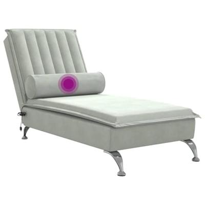 Massage chaise longue met bolster fluweel lichtgrijs
