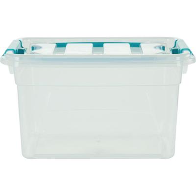 Whitefurze Carry Box opbergdoos 13 liter, transparant met blauwe handvaten