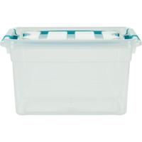 Whitefurze Carry Box opbergdoos 13 liter, transparant met blauwe handvaten - thumbnail