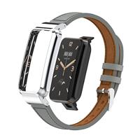 Classic leren bandje met case - Grijs - Xiaomi Smart band 7 Pro - thumbnail