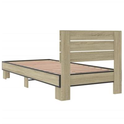 Bedframe bewerkt hout en metaal sonoma eikenkleurig 90x200 cm