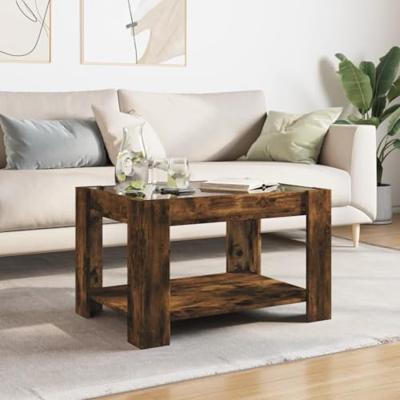 Salontafel met LED 73x53x45 cm bewerkt hout gerookt eikenkleur